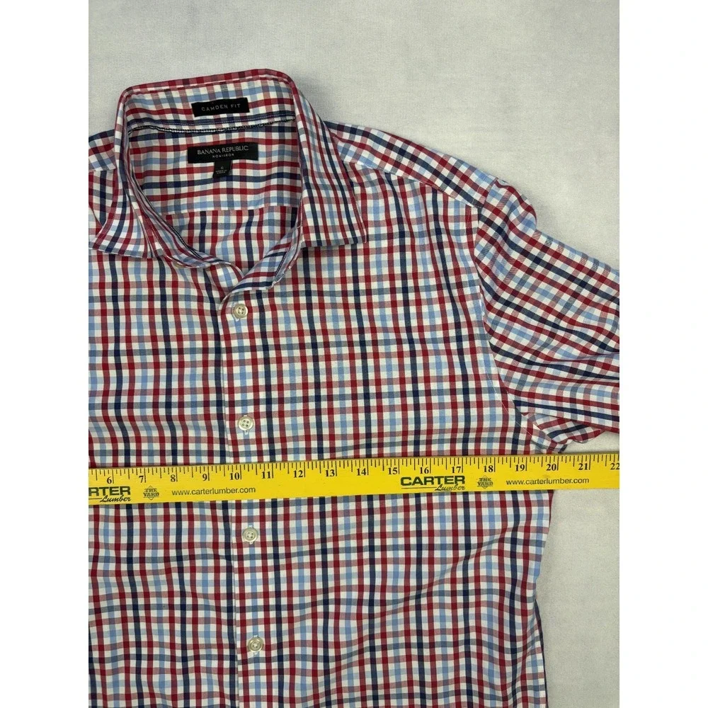 Banana Republic Camden Fit Shirt‎ Mens Small Non-Iron Red Blue Check 304827 S